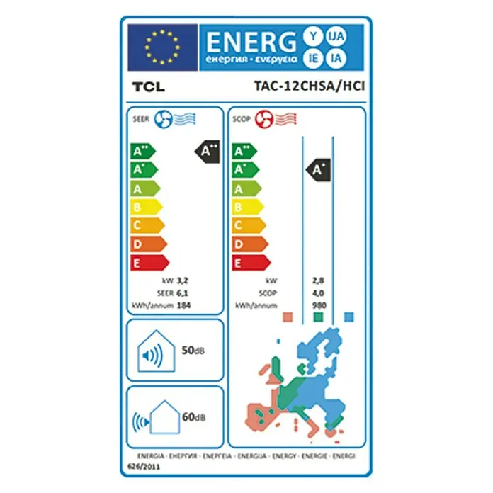 TCL Inverter-Klimasplitgerät TAC-12CHSD/XA41 - Max. Kühlleistung je Gerät in BTU/h: 12.000 BTU/h, Max. Heizleistung je Gerät in BTU/h: 12.000 BTU/h