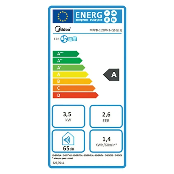 Midea Mobiles Klimagerät MPPD - Max. Kühlleistung je Gerät in BTU/h: 12.000 BTU/h, Passend für: Räume bis 30 m²