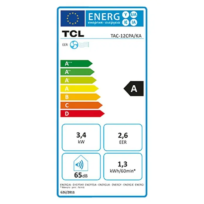 TCL Mobiles Klimagerät TAC-12CHPB/KA - Kühlleistung: 11.000 BTU/h, Heizleistung: 10.000 BTU/h, Entfeuchtungsleistung: 38,4 l/Tag, LED-Display