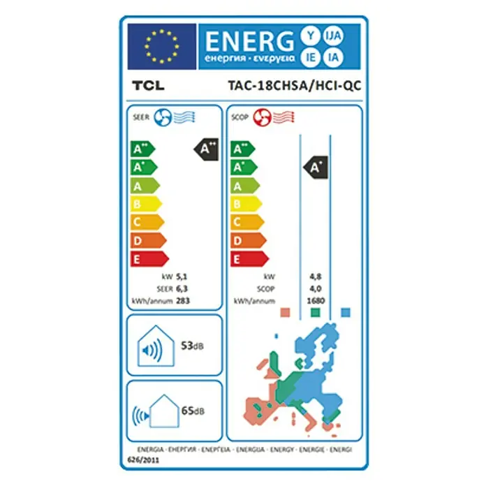 TCL Inverter-Klimasplitgerät TAC-18CHSA/HCI QC - Max. Kühlleistung je Gerät in BTU/h: 18.000 BTU/h, Max. Heizleistung je Gerät in BTU/h: 18.000 BTU/h, Passend für: Räume bis ca. 52 m²