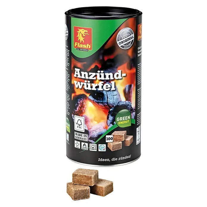 Flash Anzündwürfel - 100 Stk., Aus 100 % nachwachsenden Rohstoffen - Vorderansicht