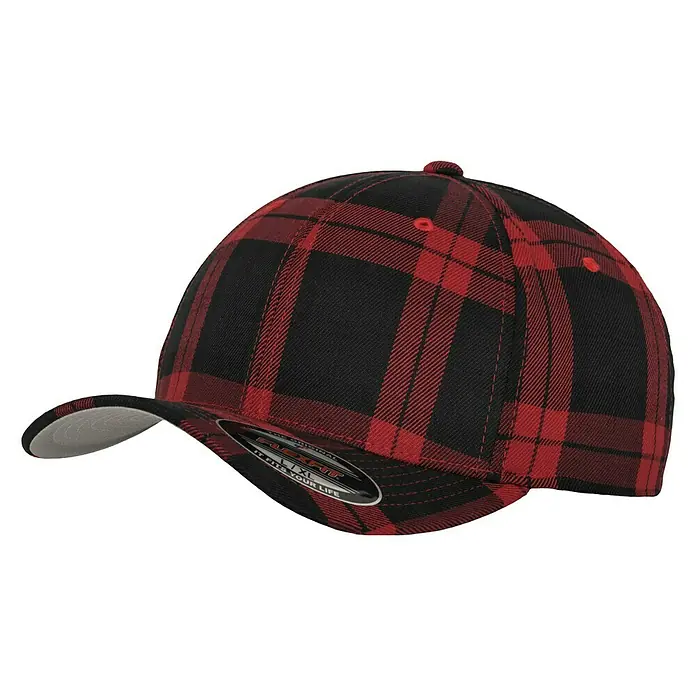 Flexfit Baseballkappe Tartan - Schwarz/Rot, S/M - Vorderansicht