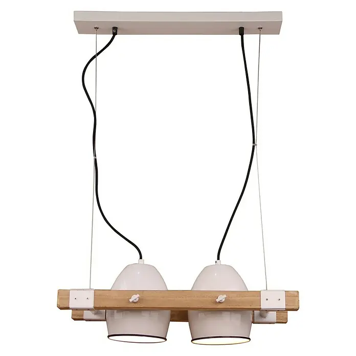 Pendelleuchte - 40 W, Weiß/Holz, E27 - Vorderansicht
