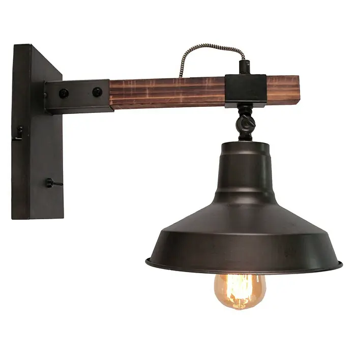 Wandleuchte - 40 W, Schwarz Stahl/Holz, E27 - Rechte Seitenansicht