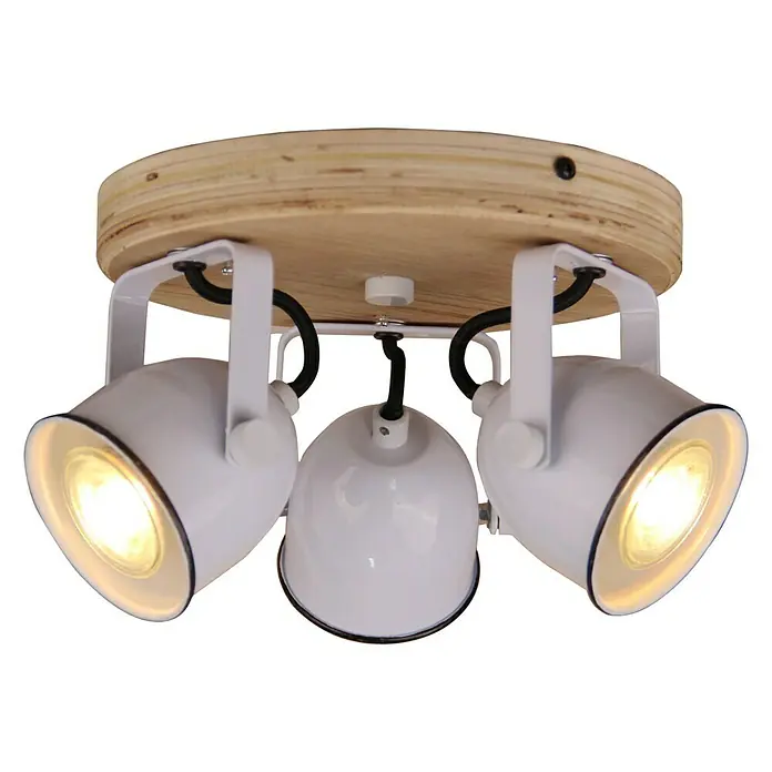 Deckenstrahler rund - 40 W, Weiß/Holz, GU10 - Vorderansicht