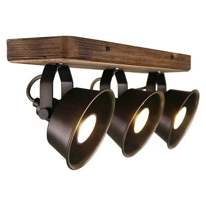 Pendelleuchte - 40 W, Stahl-schwarz/Holz, E27 - Vorderansicht