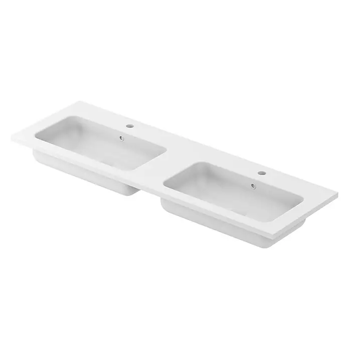 Lavabo doble Zeppelin - An x L: 120,5 x 45,5 cm, Resina, Blanco, Mate