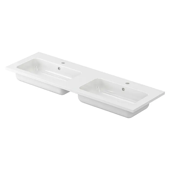 Lavabo doble Zeppelin - An x L: 120,5 x 45,5 cm, Resina, Blanco, Brillante