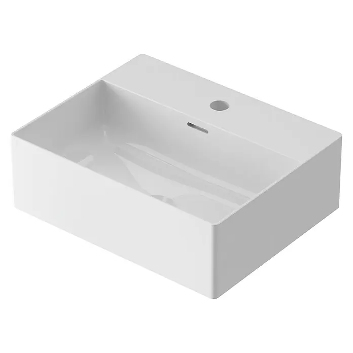 Lavabo Square - 45 x 36 cm, Orificios para grifo: Medio, Con desbordamiento, Blanco