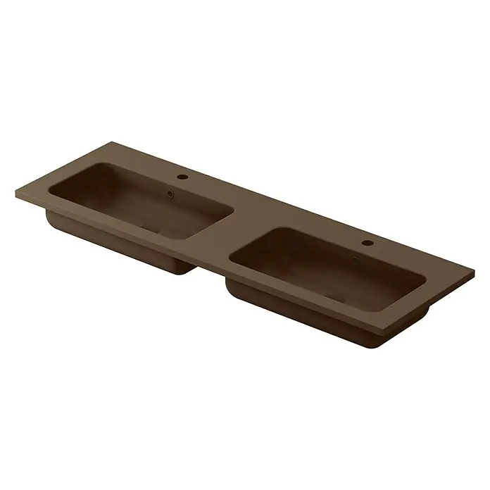 Lavabo doble Zeppelin - An x L: 120,5 x 45,5 cm, Resina, Cacao