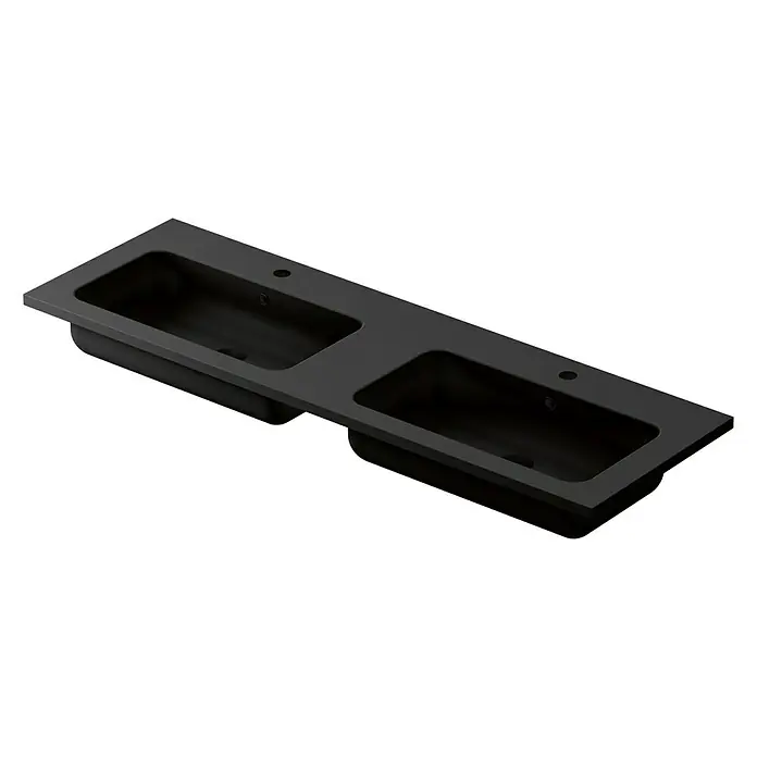 Lavabo doble Zeppelin - An x L: 120,5 x 45,5 cm, Resina, Negro