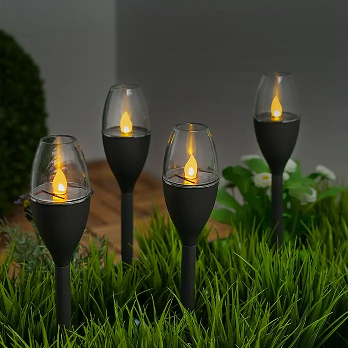 BAUHAUS LED solarna baklja - 4 Kom., Crne boje, Ø x V: 6,1 x 37,7 cm, IP44