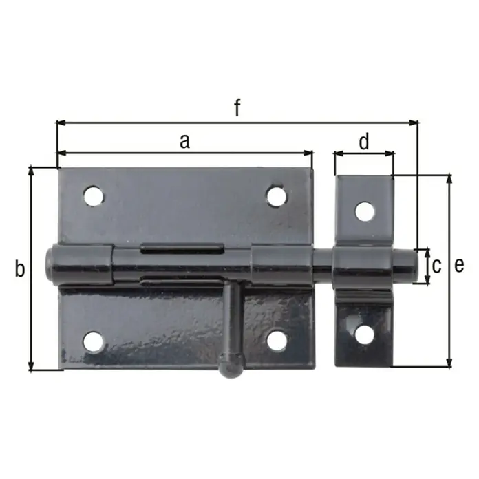 Pestillo deslizante con maneta redonda - Ventana, Negro, 70 x 57 x 16 mm