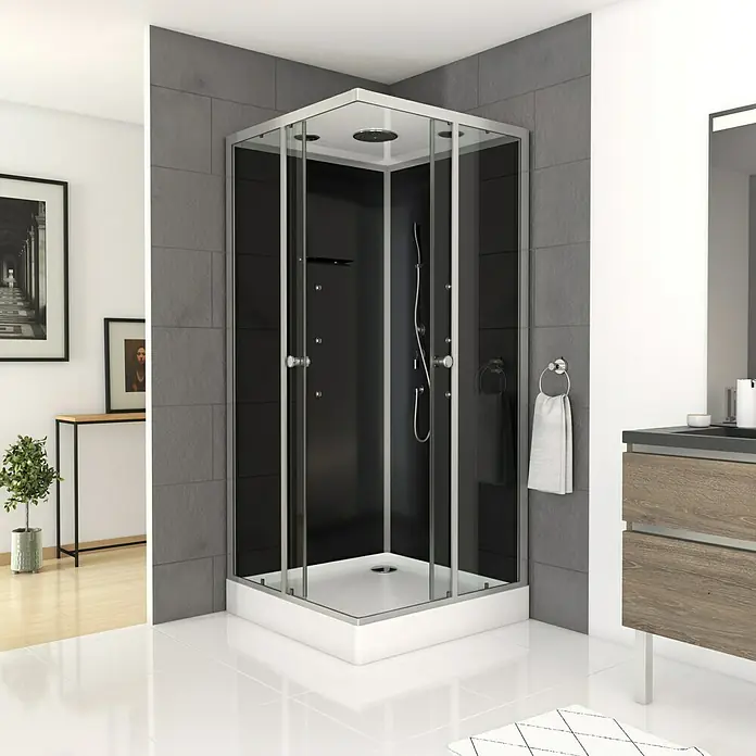 Cabina de ducha completa Vitamine Black Square - 90 x 90 x 215 cm, Negro Gris Plata - Foto ambiente