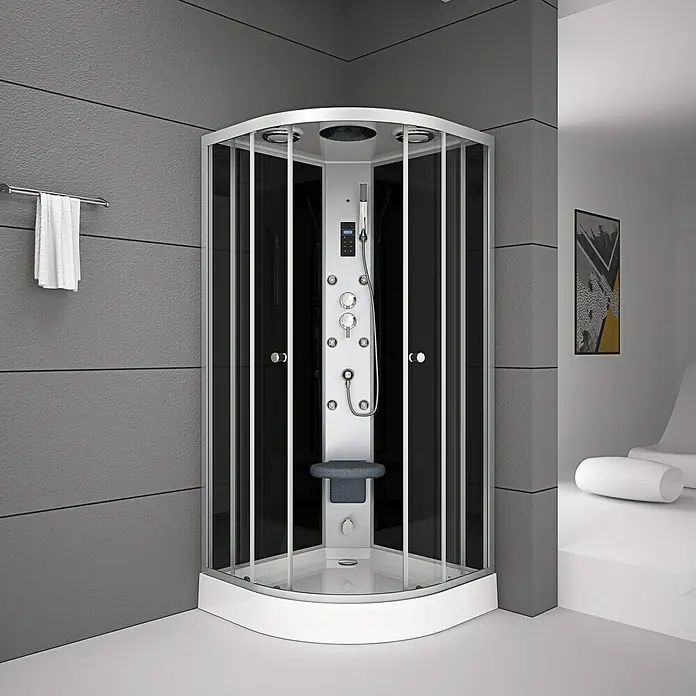 Cabina de ducha de vapor Vitamine Black Hammam - L x An: 90 x 90 cm, Negro Gris Plata - Foto ambiente