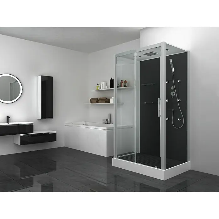 Cabina de ducha completa Atrium 2 - 85 x 115 x 215 cm, Negro Gris Plata - Foto ambiente