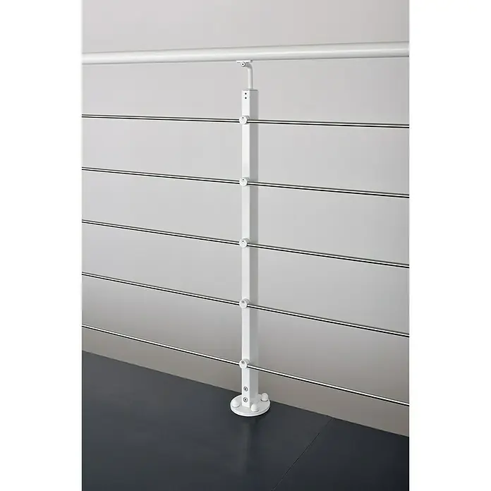 Poste de fijación plana para barandilla - 55 mm x 35 mm x 1,12 m, Blanco