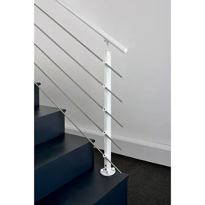 Poste de fijación plana para barandilla - 55 mm x 35 mm x 1,12 m, Blanco