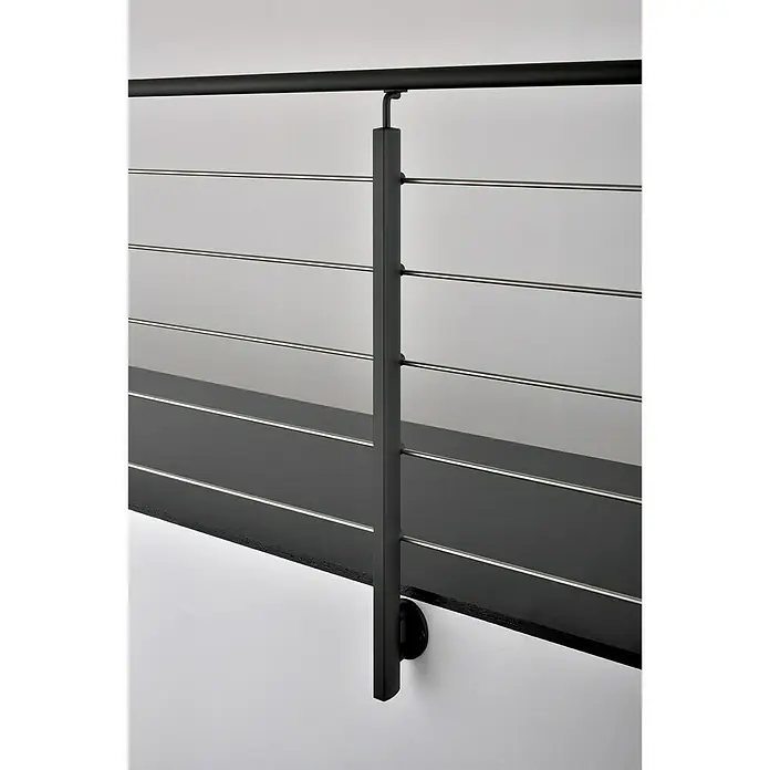 Poste de fijación lateral para barandilla - 55 mm x 35 mm x 1,12 m, Negro