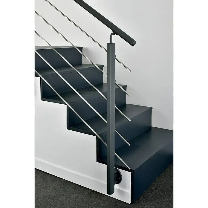 Poste de fijación lateral para barandilla - 55 mm x 35 mm x 1,12 m, Negro