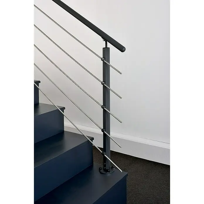 Poste de fijación plana para barandilla - 55 mm x 35 mm x 1,12 m, Negro