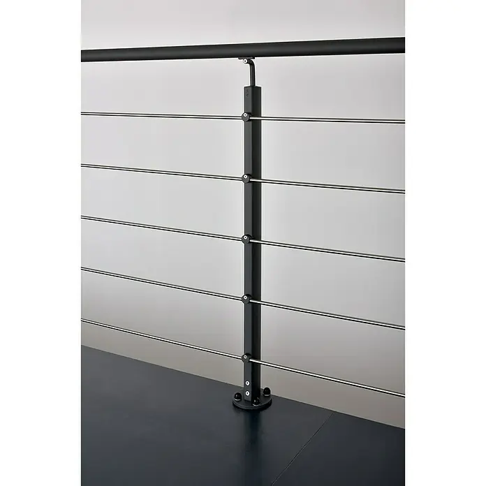 Poste de fijación plana para barandilla - 55 mm x 35 mm x 1,12 m, Negro