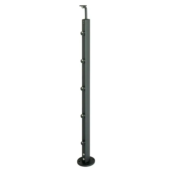 Poste de fijación plana para barandilla - 55 mm x 35 mm x 1,12 m, Negro