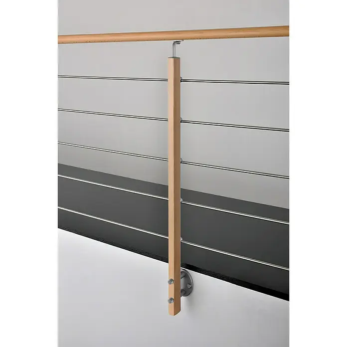 Poste de fijación lateral para barandilla - 55 mm x 35 mm x 1,12 m, Haya