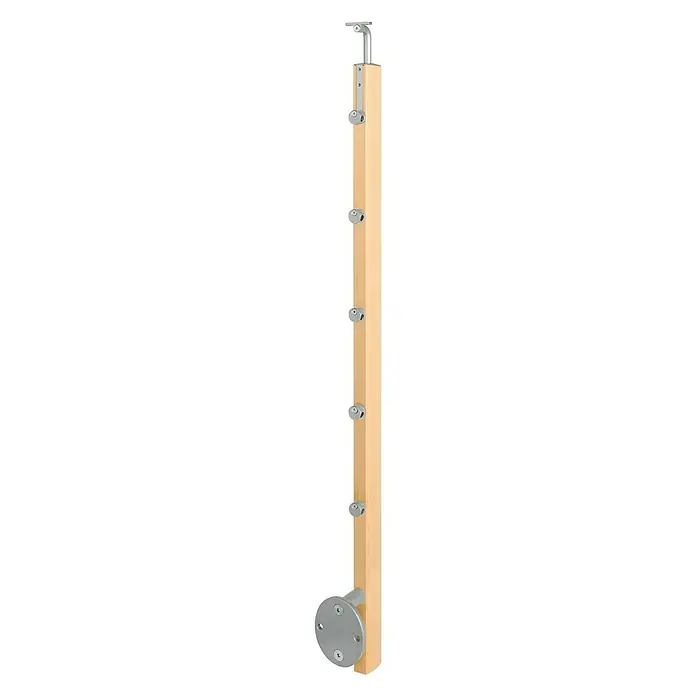 Poste de fijación lateral para barandilla - 55 mm x 35 mm x 1,12 m, Haya