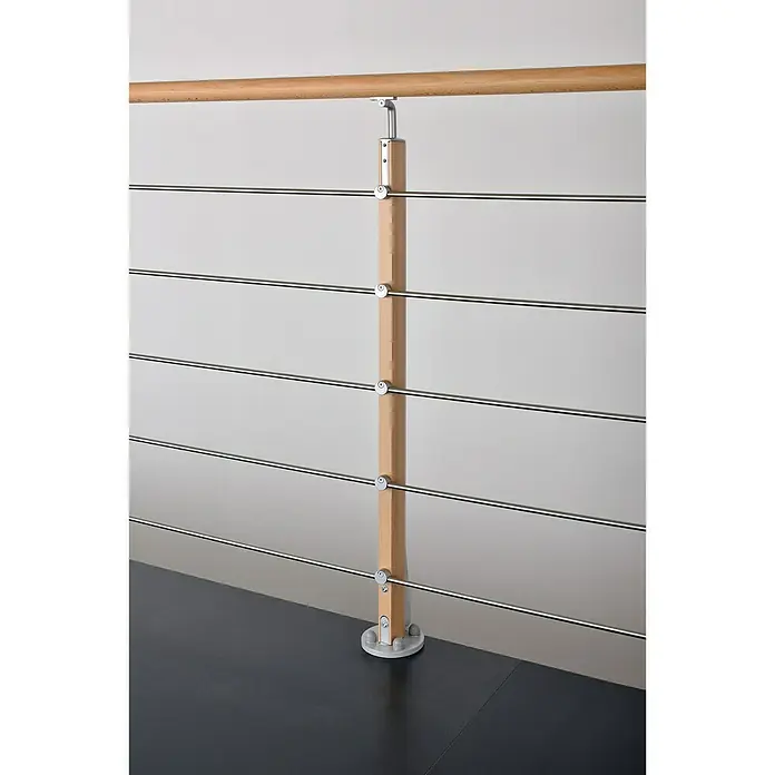 Poste de fijación plana para barandilla - 55 mm x 35 mm x 1,12 m, Haya