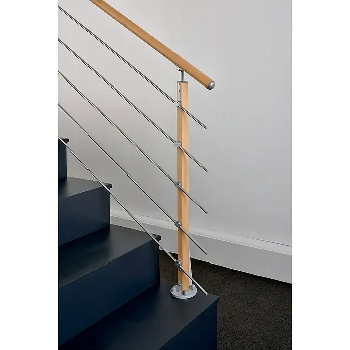 Poste de fijación plana para barandilla - 55 mm x 35 mm x 1,12 m, Haya