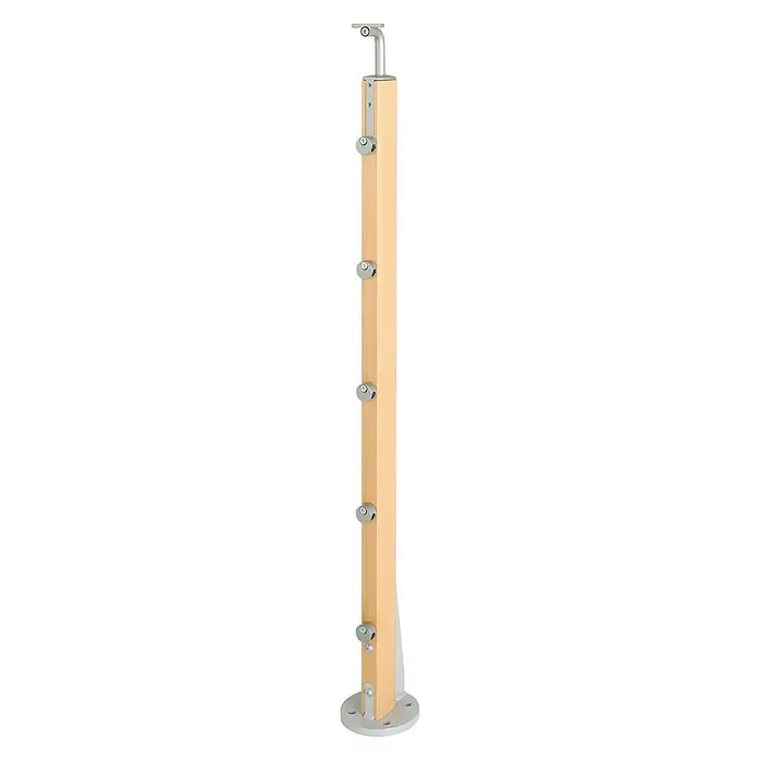 Poste de fijación plana para barandilla - 55 mm x 35 mm x 1,12 m, Haya
