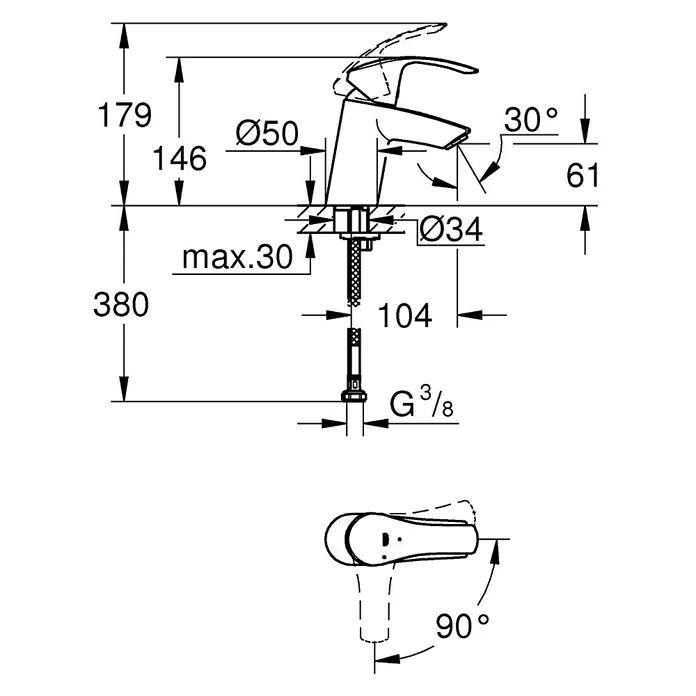 Grohe Eurosmart Waschtischarmatur S-Size - Chrom, Ohne Zugstange, Energiespar-Funktion