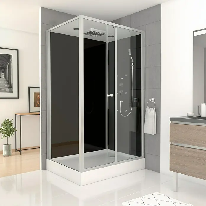 Komplettdusche Vitamine Black Rectangle - 80 x 110 x 215 cm, Schwarz/Silbergrau