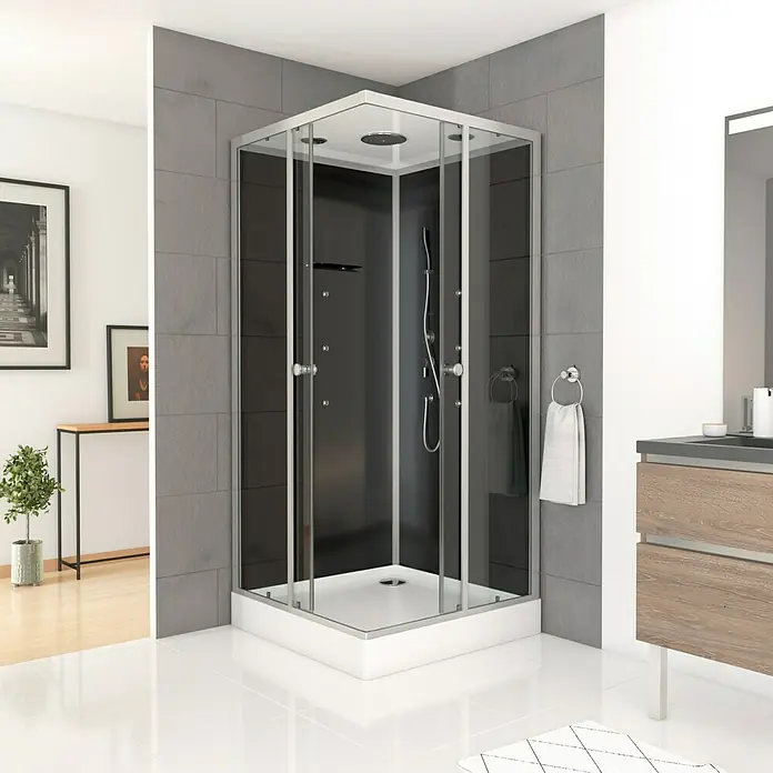Komplettdusche Vitamine Black Square - 90 x 90 x 215 cm, Schwarz/Silbergrau