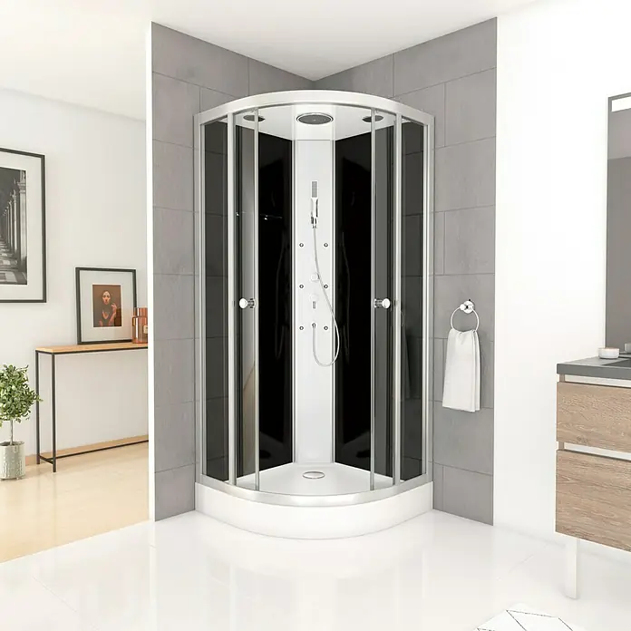 Komplettdusche Vitamine Black - 90 x 90 x 215 cm, Schwarz/Silbergrau