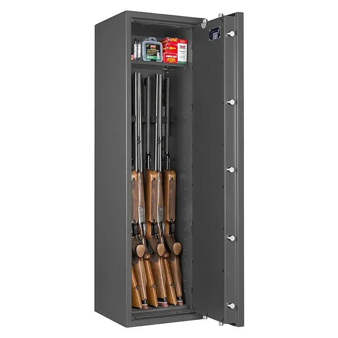 Stabilit Waffenschrank Country 205 - Geeignet für: Gemeinsame Aufbewahrung von Waffen und Munition, Einstellhöhe: Max. 1.318 mm, Doppelbart-Hochsicherheitsschloss, Halterungen: 5 - Detailaufnahme