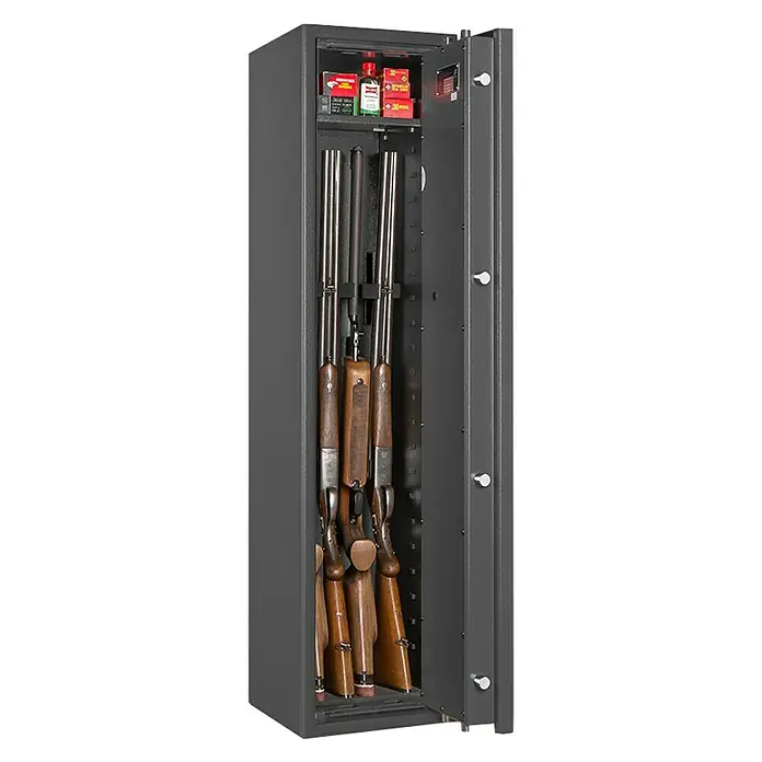 Stabilit Waffenschrank Country 204 - Geeignet für: Gemeinsame Aufbewahrung von Waffen und Munition, Einstellhöhe: 1.240 mm, Doppelbart-Hochsicherheitsschloss, Halterungen: 4 - Detailaufnahme