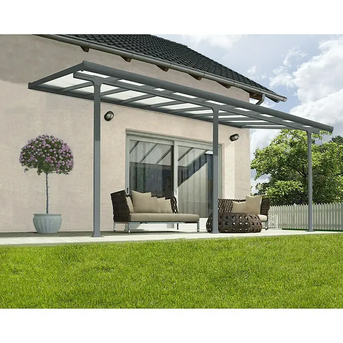 Terrasoverkapping Toscane LED - Diepte: 3 m, b x h: 5,46 x 2,1 m, Zilvergrijs
