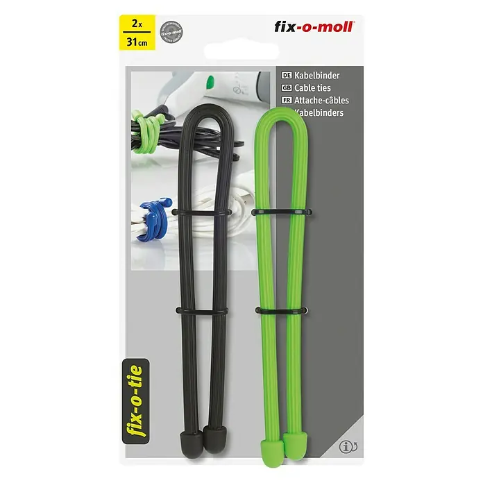 Fix-o-moll Kabelbinder fix-o-tie - Schwarz, Grün, Ø x L: 4 x 310 mm, 2 Stk. - Vorderansicht