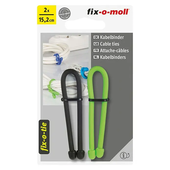 Fix-o-moll Kabelbinder fix-o-tie - Schwarz, Grün, Ø x L: 4 x 152 mm, 2 Stk. - Vorderansicht