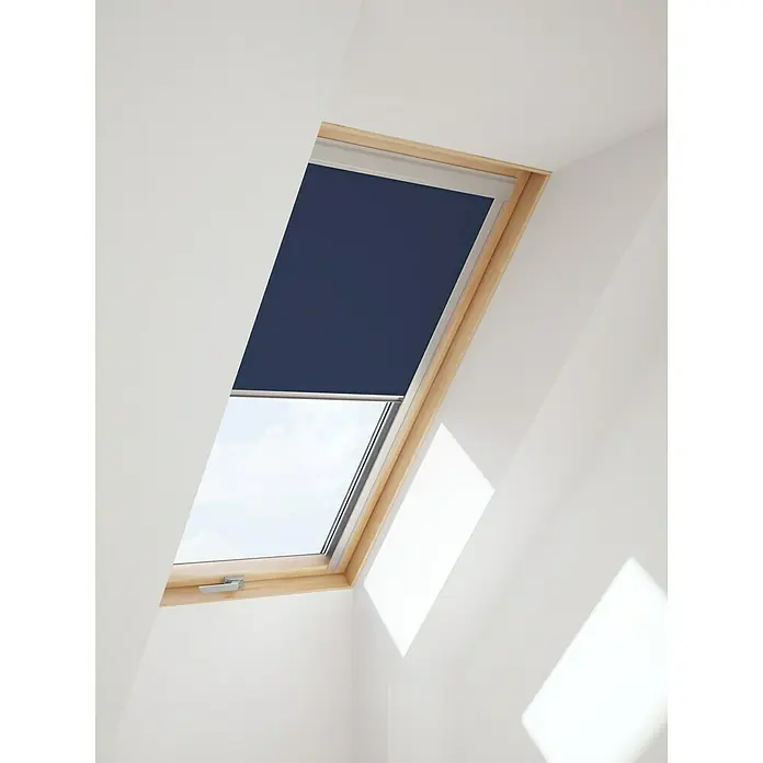 Verdunkelungsrollo DUA - Passend für: Dachfenster 78 x 140 cm, Solid Elements Dachfenster, Velux Dachfenster, Fakro Dachfenster, Dunkelblau - Linke Seitenansicht