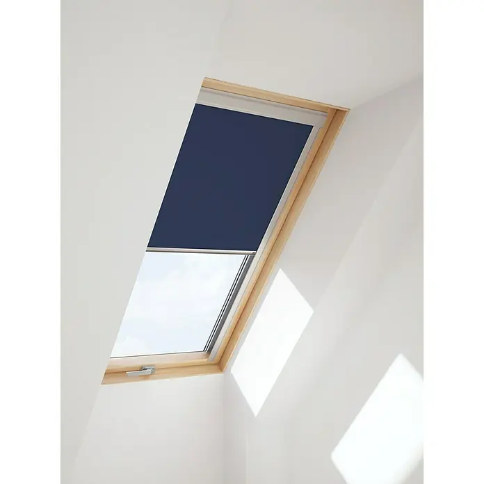 Verdunkelungsrollo DUA - Passend für: Dachfenster 55 x 78 cm, Solid Elements Dachfenster, Velux Dachfenster, Fakro Dachfenster, Dunkelblau - Linke Seitenansicht