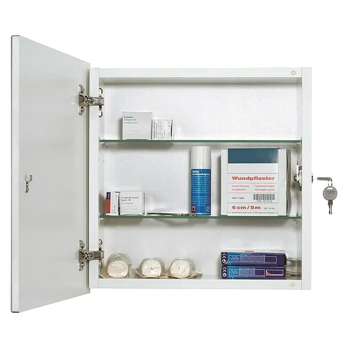 Sieper Medizinschrank - 16 x 39 x 39 cm, Weiß/Silber - Detailaufnahme