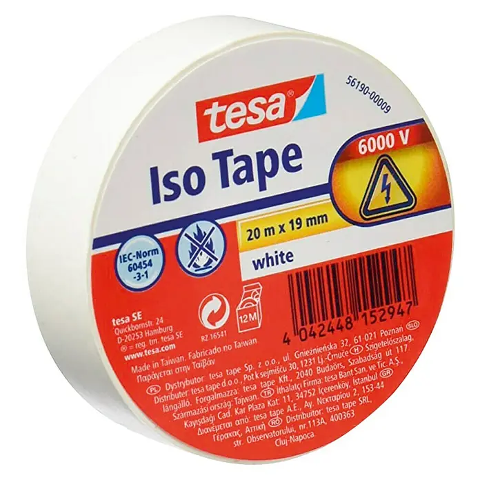 Tesa Cinta aislante Iso Tape - Blanco, L x An: 20 m x 19 mm