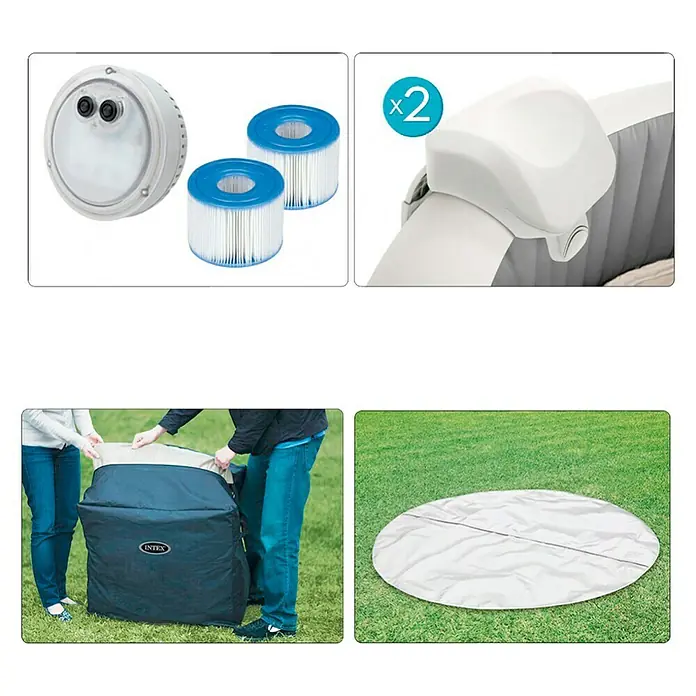 Intex Hidromasaje para exterior Pure Spa Bubble Greywood - 140 boquillas de aire, Vinilo laminado, Gris/Blanco