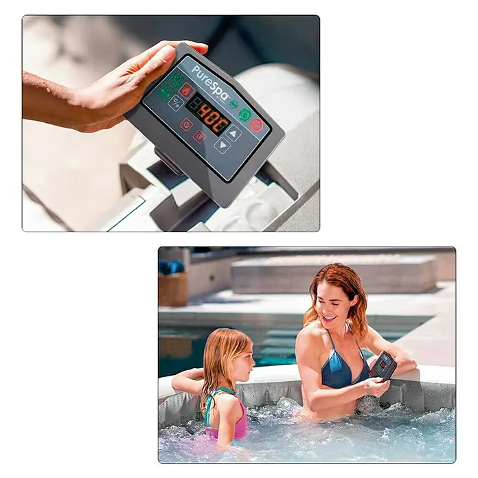 Intex Hidromasaje para exterior Pure Spa Bubble Greywood - 140 boquillas de aire, Vinilo laminado, Gris/Blanco