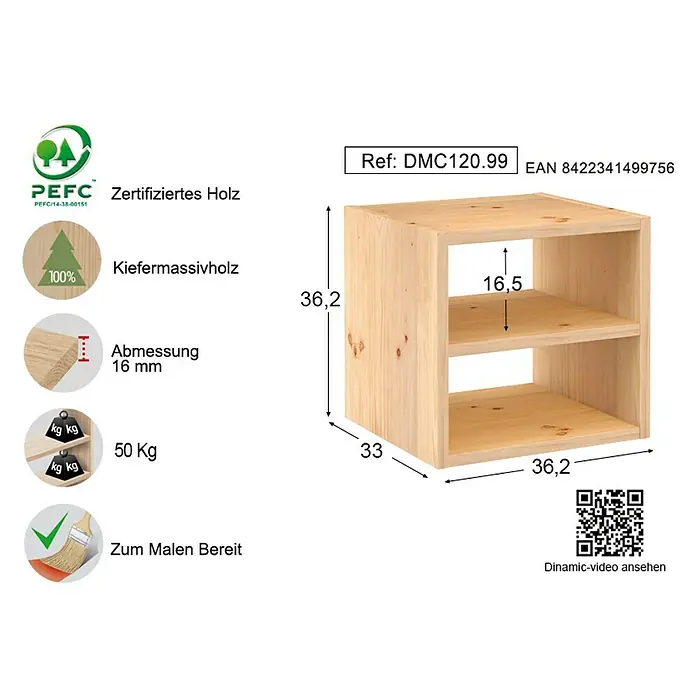 Astigarraga Dinamic Holzregal - L x B x H: 33 x 36,2 x 36,2 cm, Holz - Rechte Seitenansicht