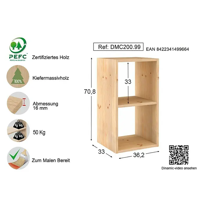 Astigarraga Dinamic Holzregal - L x B x H: 33 x 36,2 x 70,8 cm, Holz - Rechte Seitenansicht