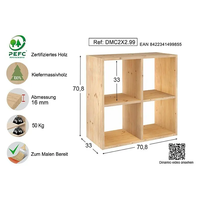 Astigarraga Dinamic Holzregal - L x B x H: 33 x 70,8 x 70,8 cm, Holz - Rechte Seitenansicht
